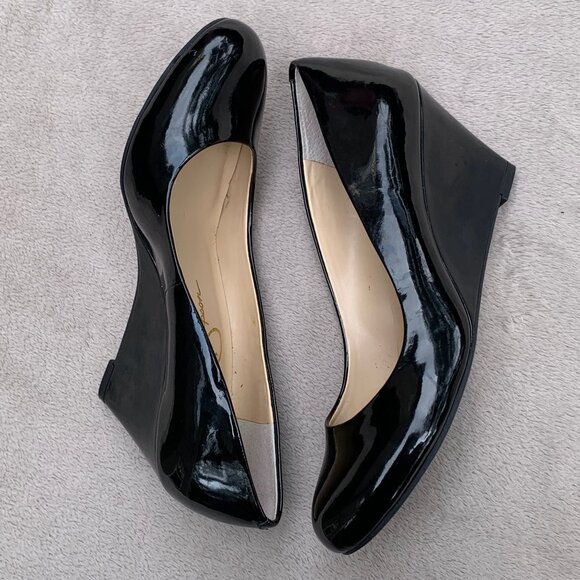Jessica Simpson Faux Patent Leather Wedge Heels Sz 8.5 - Picture 8 of 14
